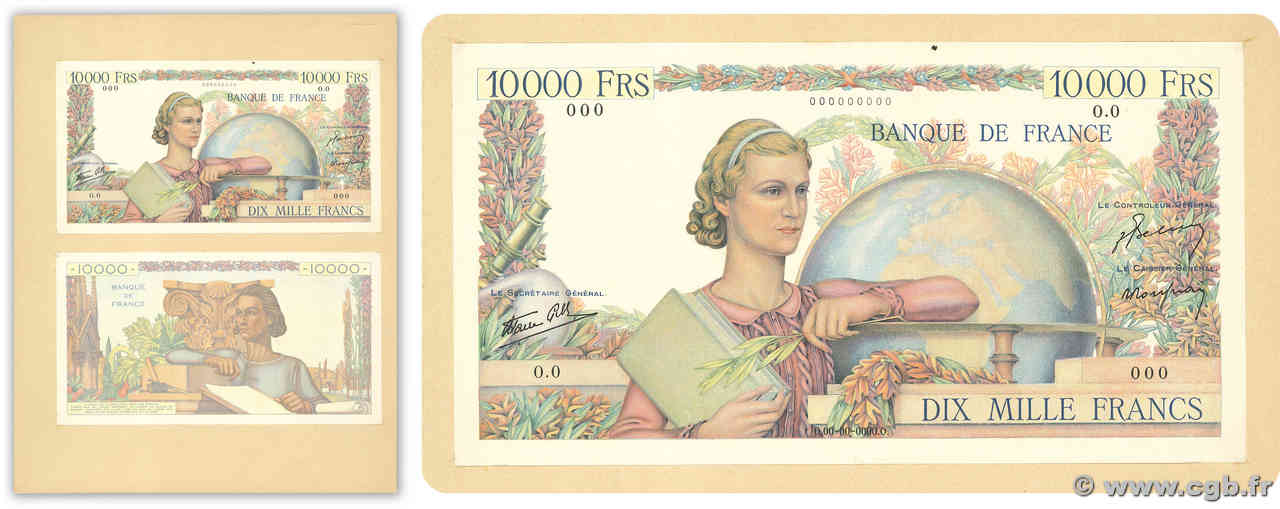 10000 Francs GÉNIE FRANÇAIS Épreuve FRANKREICH  1945 F.50.00E fST