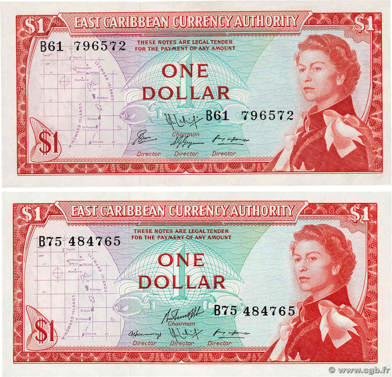 1 Dollar Lot EAST CARIBBEAN STATES  1965 P.13f fST+