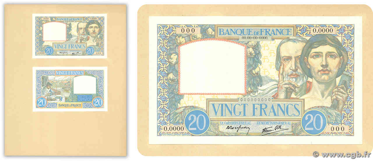 20 Francs TRAVAIL ET SCIENCE Épreuve FRANKREICH  1939 F.12.00E VZ