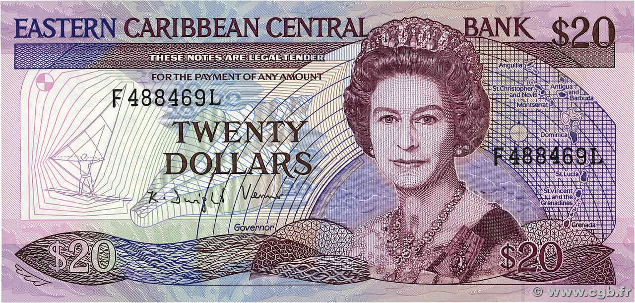 20 Dollars EAST CARIBBEAN STATES  1988 P.24l2 AU+