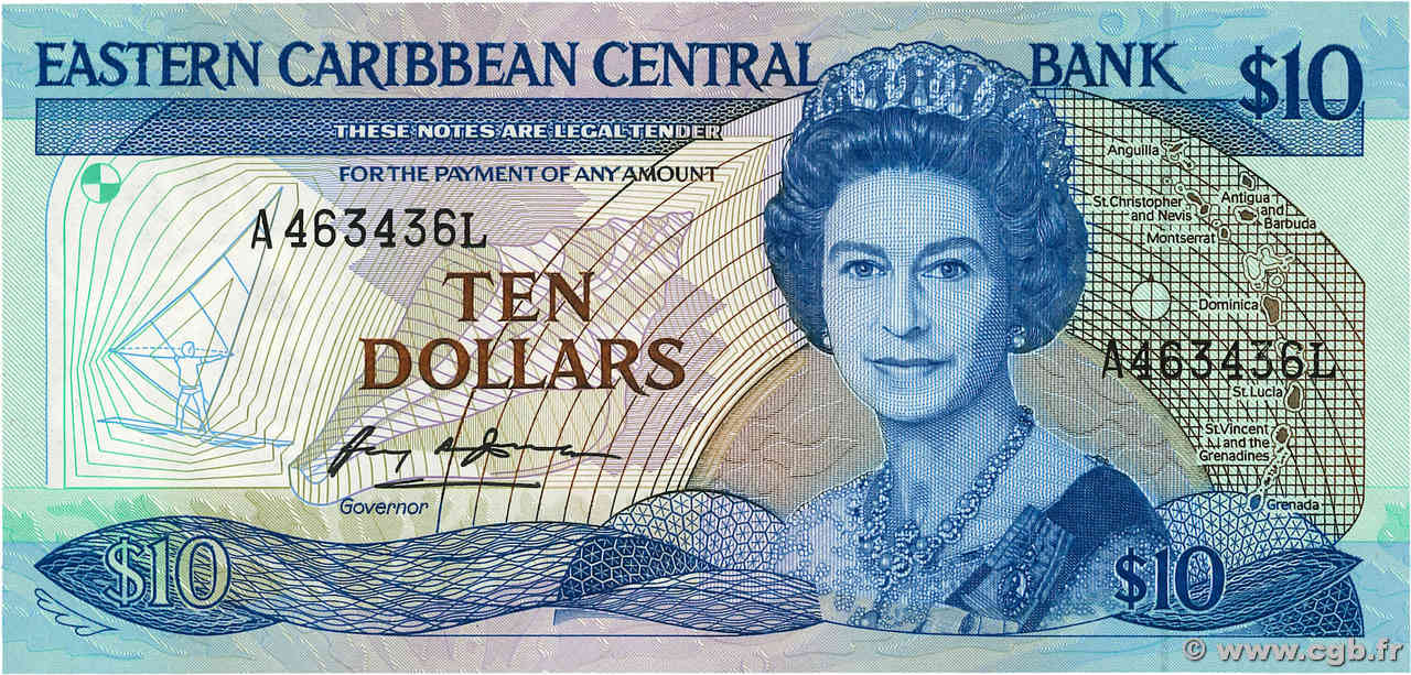 10 Dollars CARIBBEAN   1985 P.23l UNC