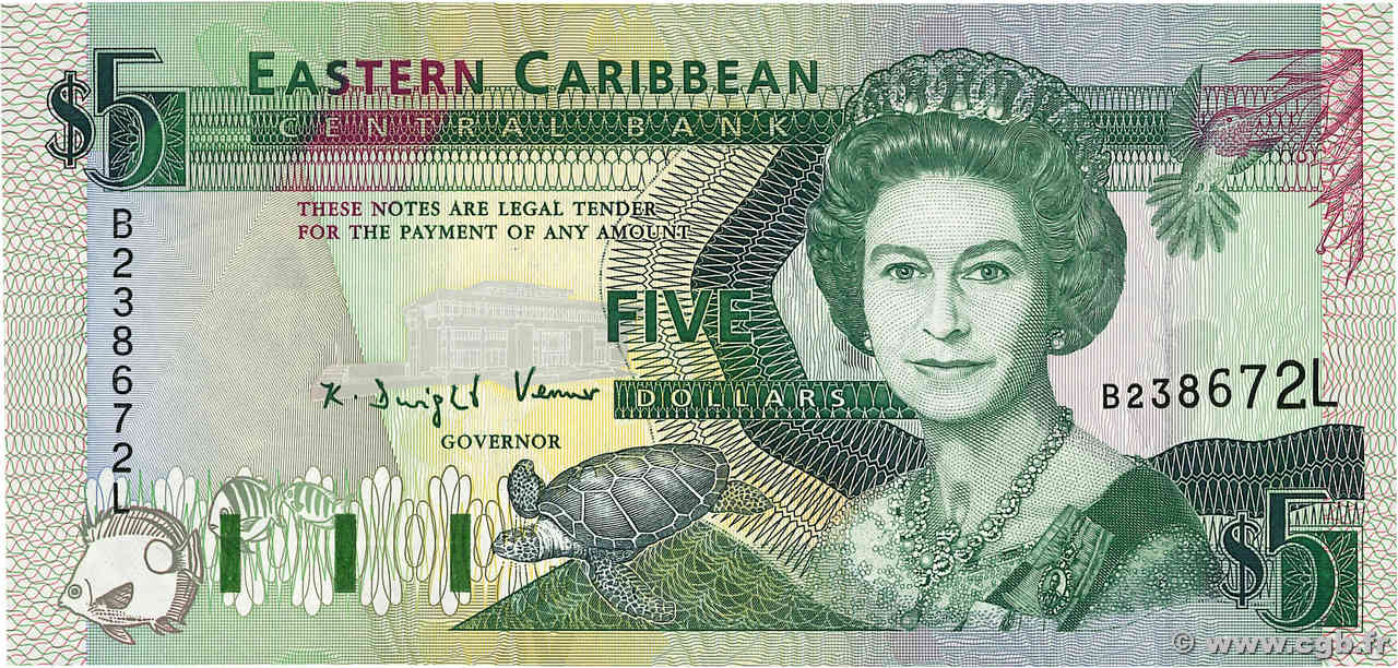 5 Dollars EAST CARIBBEAN STATES  1993 P.26l UNC