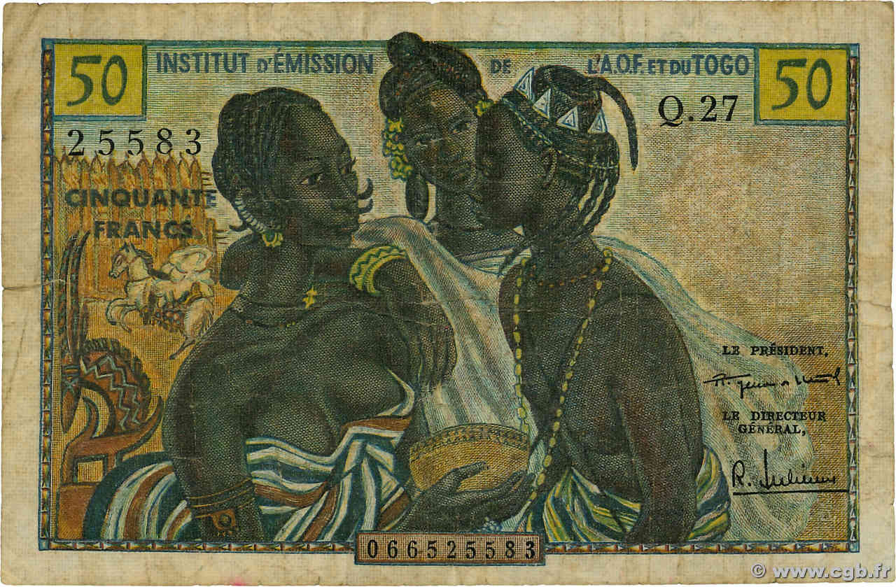 50 Francs FRENCH WEST AFRICA  1956 P.45 q.MB
