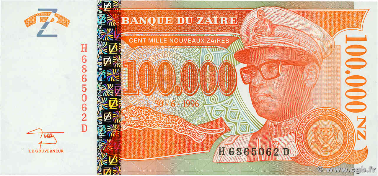 100000 Nouveaux Zaïres ZAIRE  1996 P.77a FDC