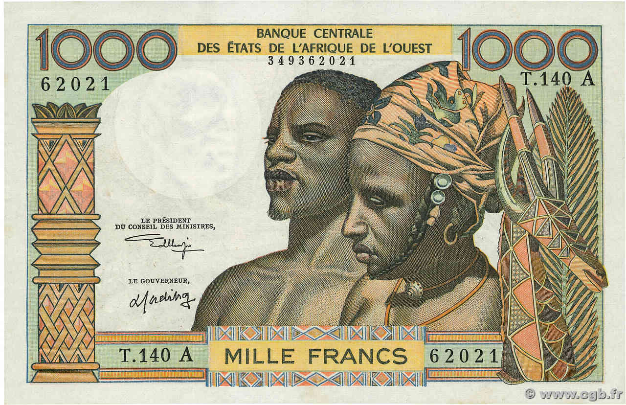 1000 Francs STATI AMERICANI AFRICANI  1973 P.103Ak SPL