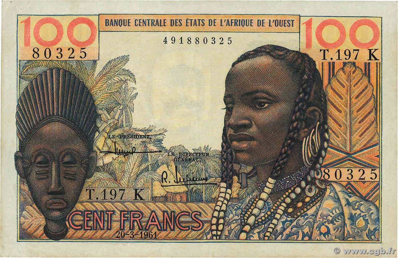 100 Francs WEST AFRICAN STATES  1961 P.701Kc VF