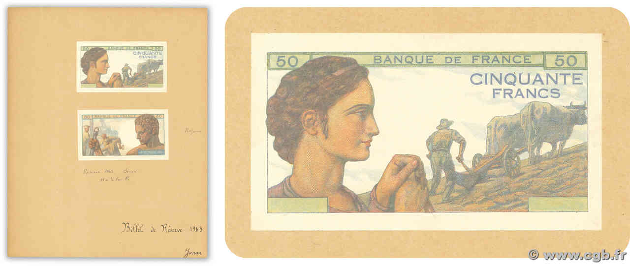 50 Francs LABOUREUR ET INDUSTRIE Non émis FRANCE  1943 NE.1943 NEUF