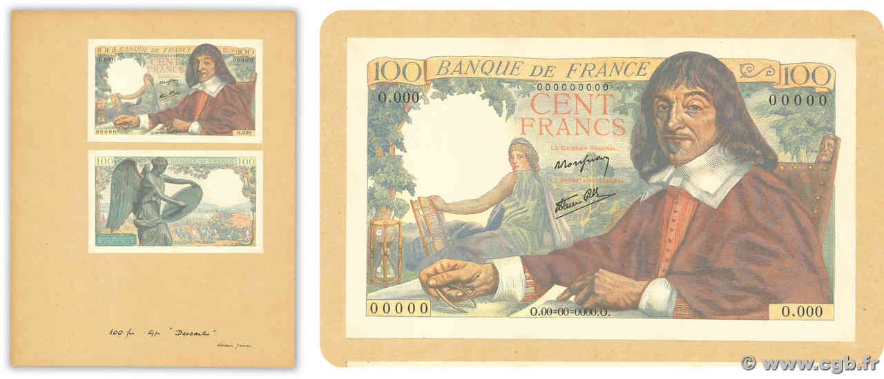 100 Francs DESCARTES Épreuve FRANCIA  1942 F.27.00E FDC