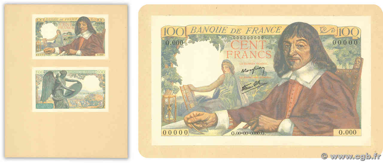 100 Francs DESCARTES Épreuve FRANCIA  1942 F.27.00E FDC