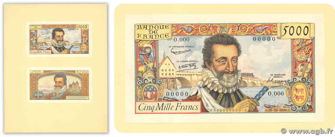 5000 Francs HENRI IV Épreuve FRANCE  1957 F.49.00E UNC