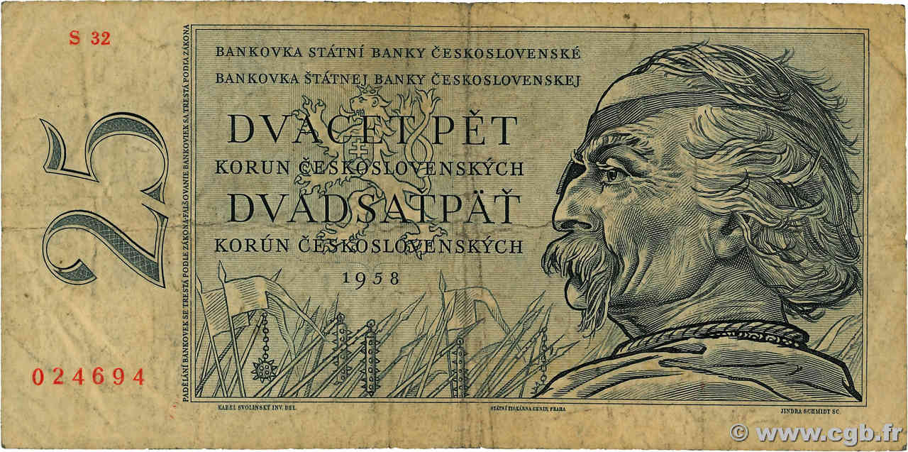 25 Korun TCHÉCOSLOVAQUIE  1958 P.087 B