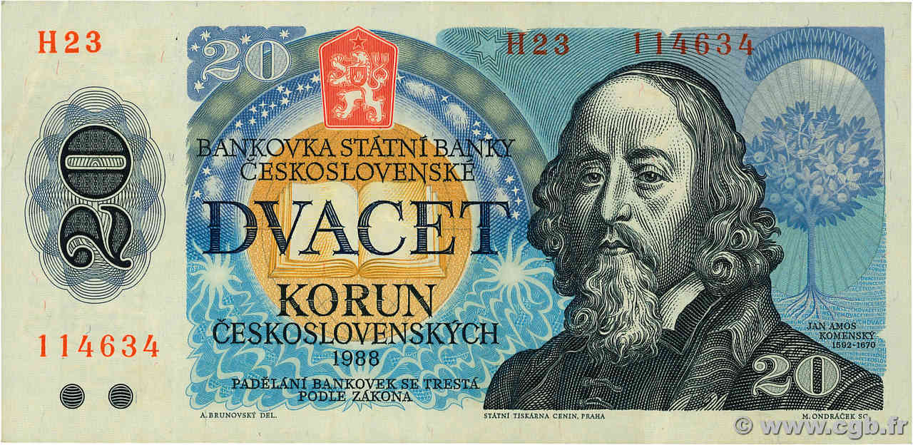20 Korun TCHÉCOSLOVAQUIE  1988 P.095b TTB+
