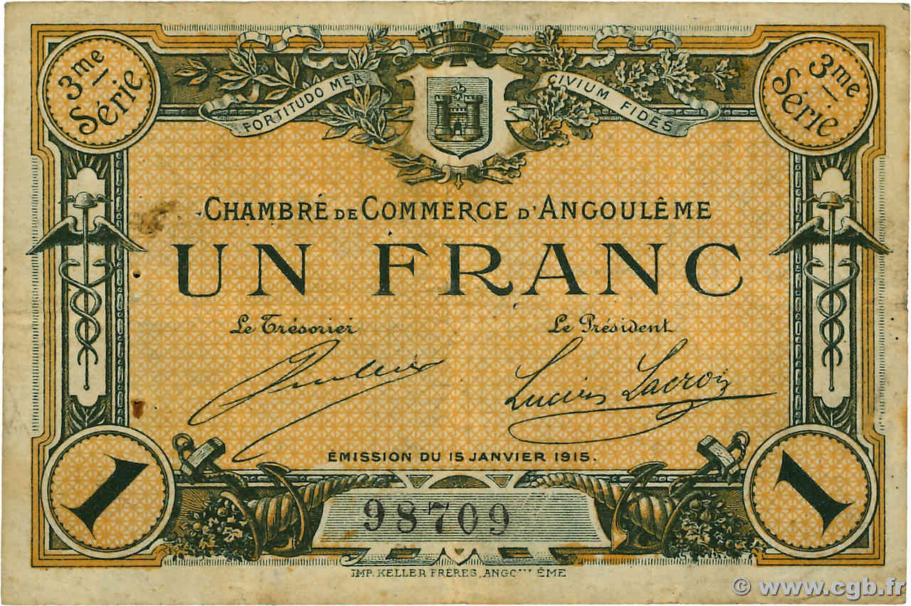 1 Franc FRANCE régionalisme et divers Angoulême 1915 JP.009.16 TB