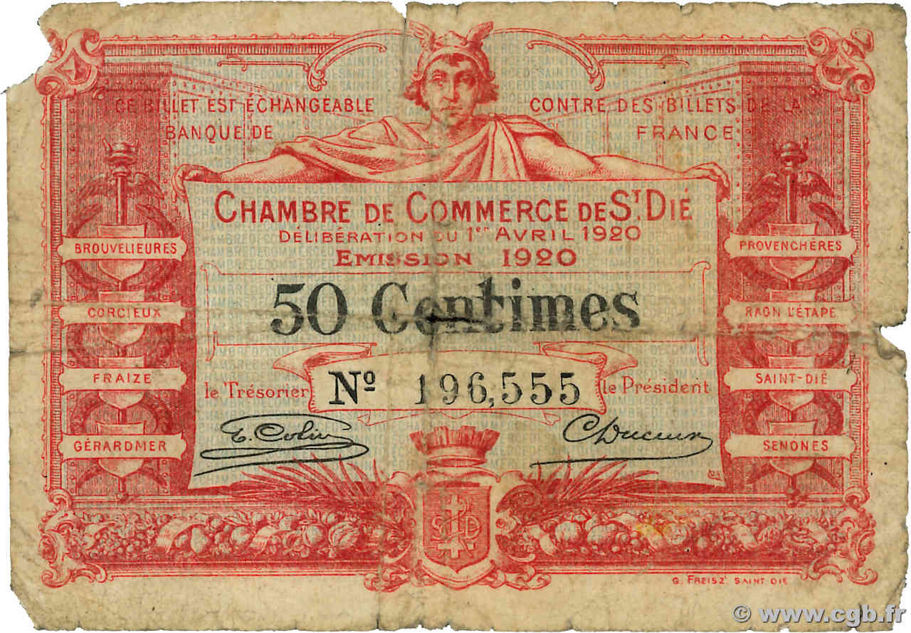 50 Centimes FRANCE Regionalismus und verschiedenen Saint-Die 1920 JP.112.16 SGE