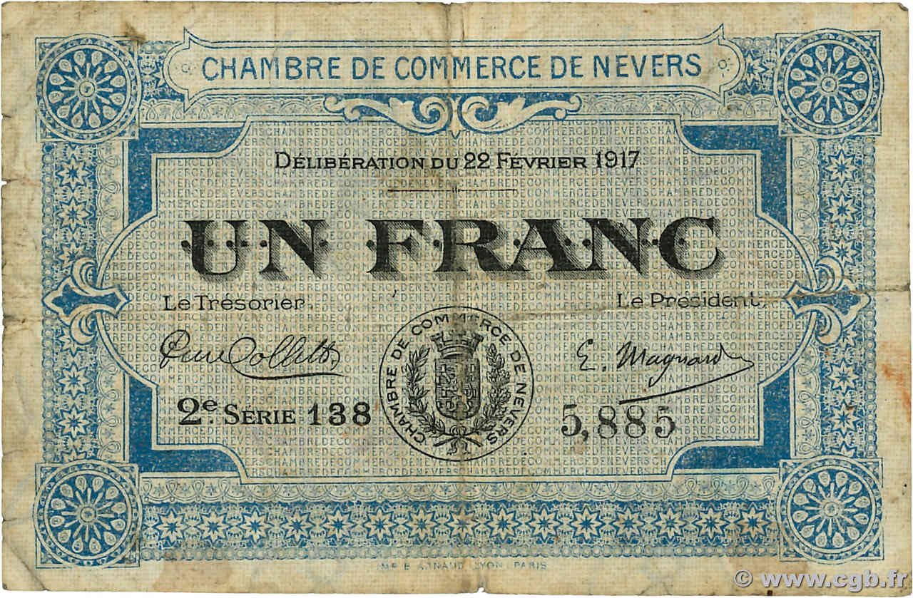 1 Franc FRANCE régionalisme et divers Nevers 1917 JP.090.14 B+