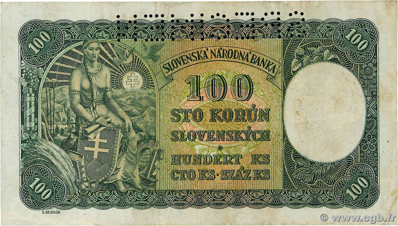 100 Korun Spécimen TCHÉCOSLOVAQUIE  1945 P.051s TB+