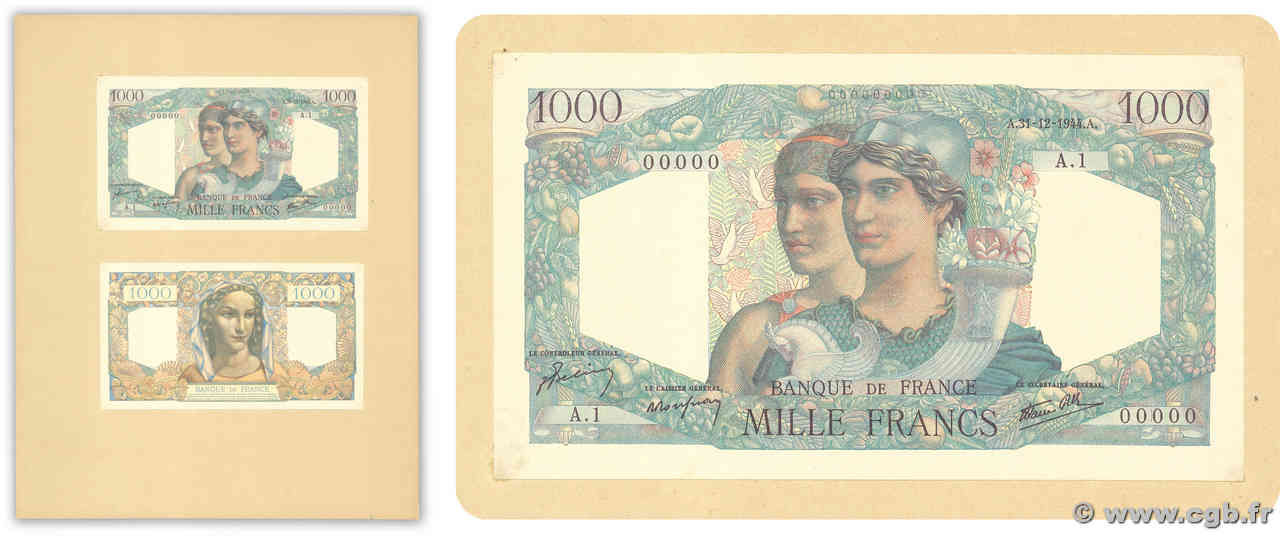 1000 Francs MINERVE ET HERCULE Épreuve FRANCE  1944 F.41.00E var SPL