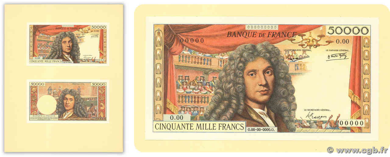 50000 Francs MOLIÈRE type 1958 Non émis FRANCIA  1957 NE.1957.01b FDC