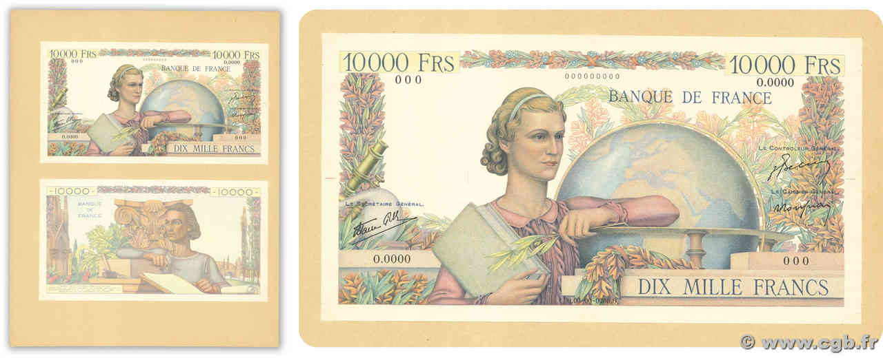 10000 Francs GÉNIE FRANÇAIS Épreuve FRANCIA  1945 F.50.00E SC