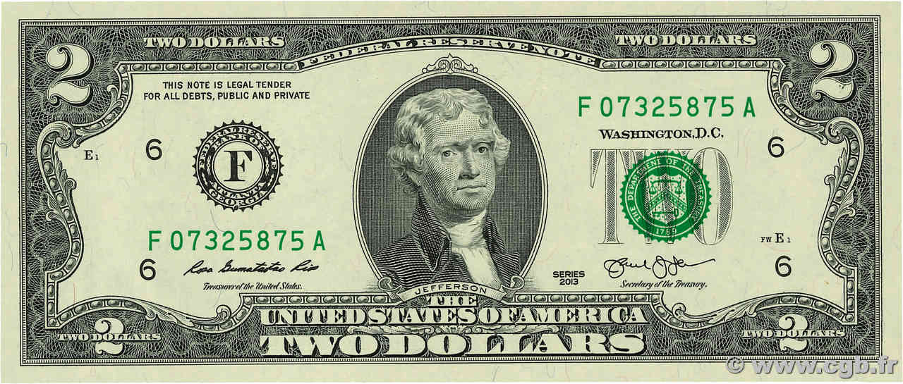 2 Dollars ÉTATS-UNIS D AMÉRIQUE Atlanta  2013 P.538 NEUF