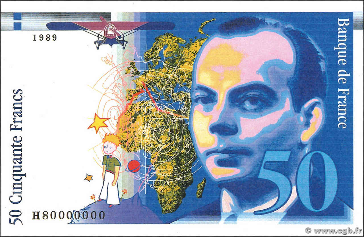 50 Francs SAINT-EXUPÉRY Essai FRANCIA  1989 NE.1989 FDC