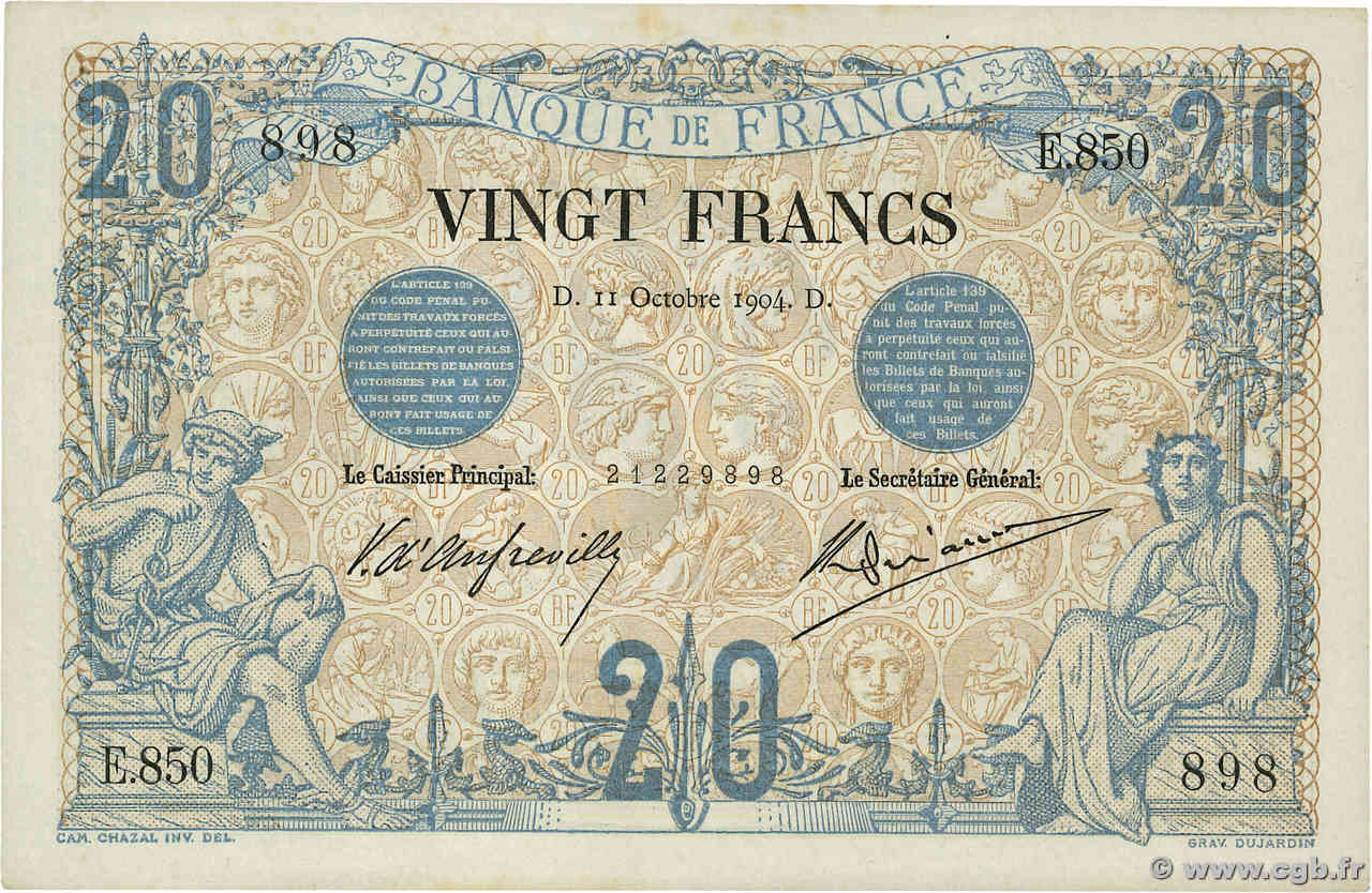 20 Francs NOIR FRANCE  1904 F.09.03 SUP