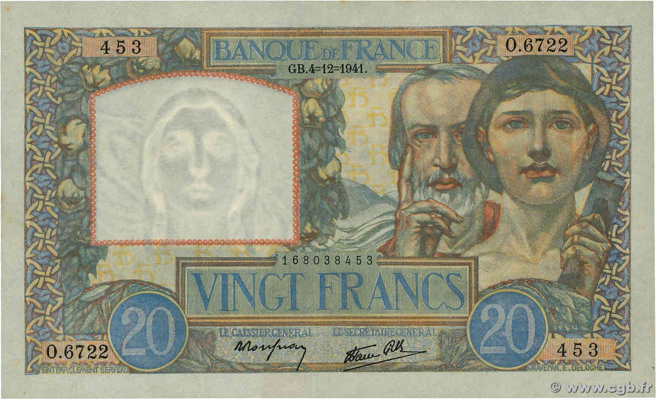 20 Francs TRAVAIL ET SCIENCE FRANCE  1941 F.12.20 AU-