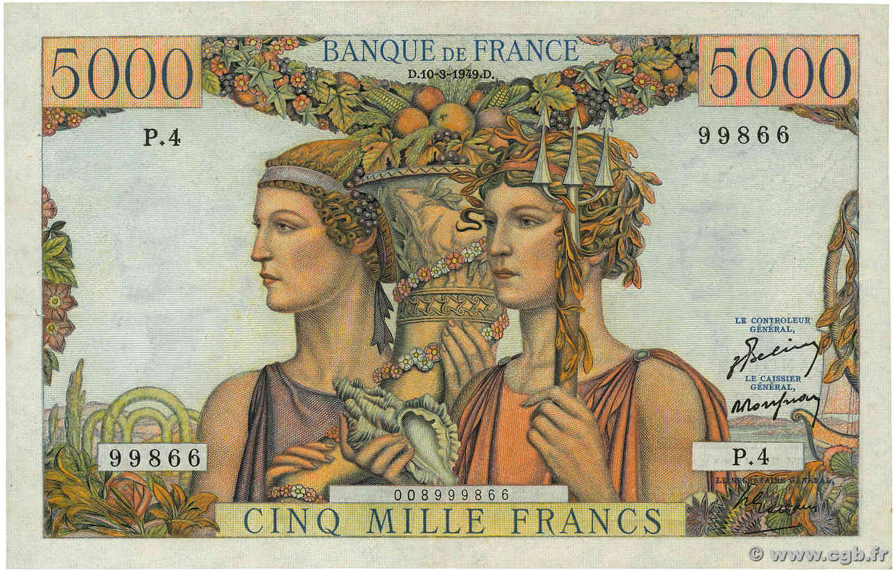 5000 Francs TERRE ET MER FRANKREICH  1949 F.48.01 SS