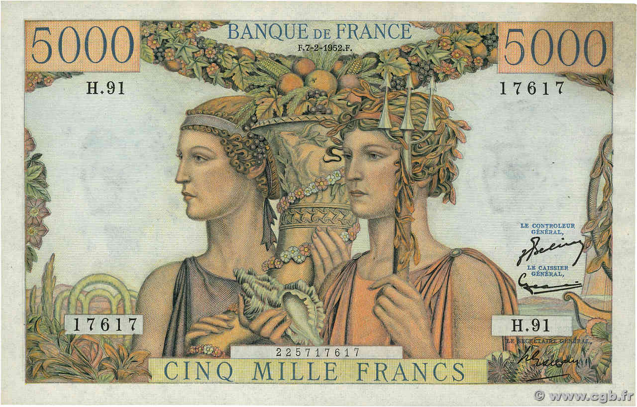 5000 Francs TERRE ET MER FRANCIA  1952 F.48.06 EBC+