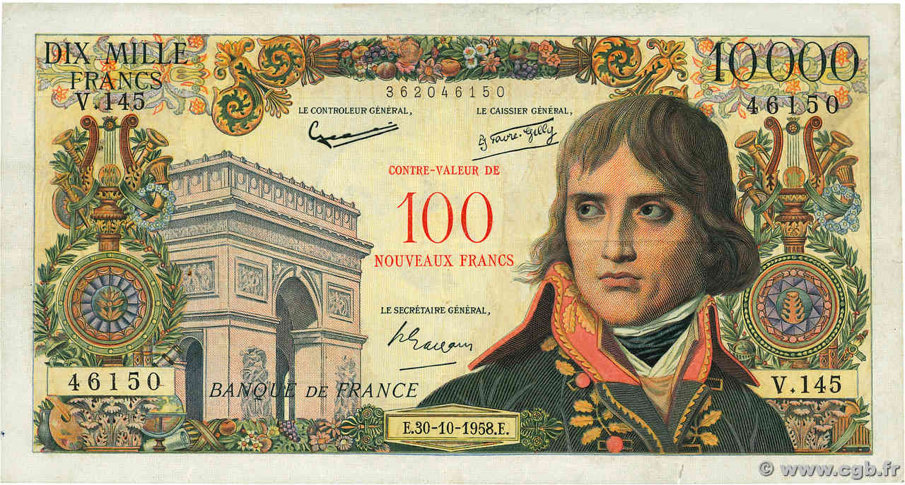 100 NF sur 10000 Francs BONAPARTE FRANCIA  1958 F.55.01 MBC+