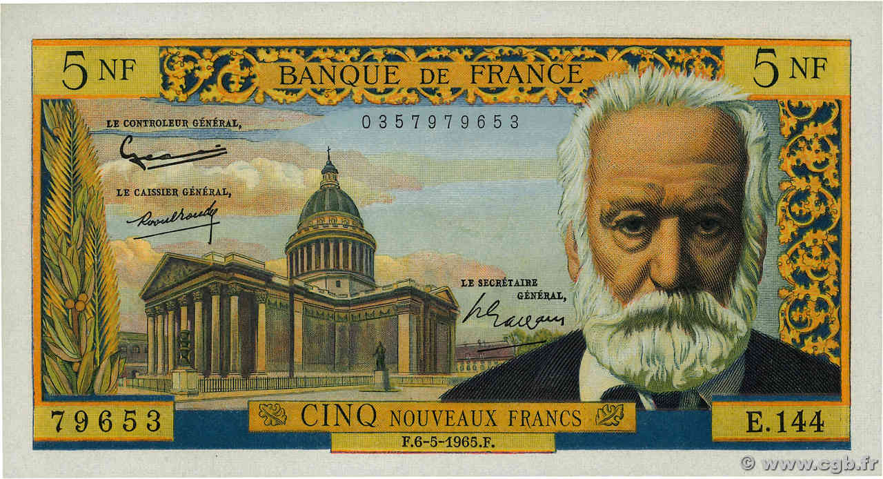 5 Nouveaux Francs VICTOR HUGO FRANCIA  1965 F.56.18 EBC