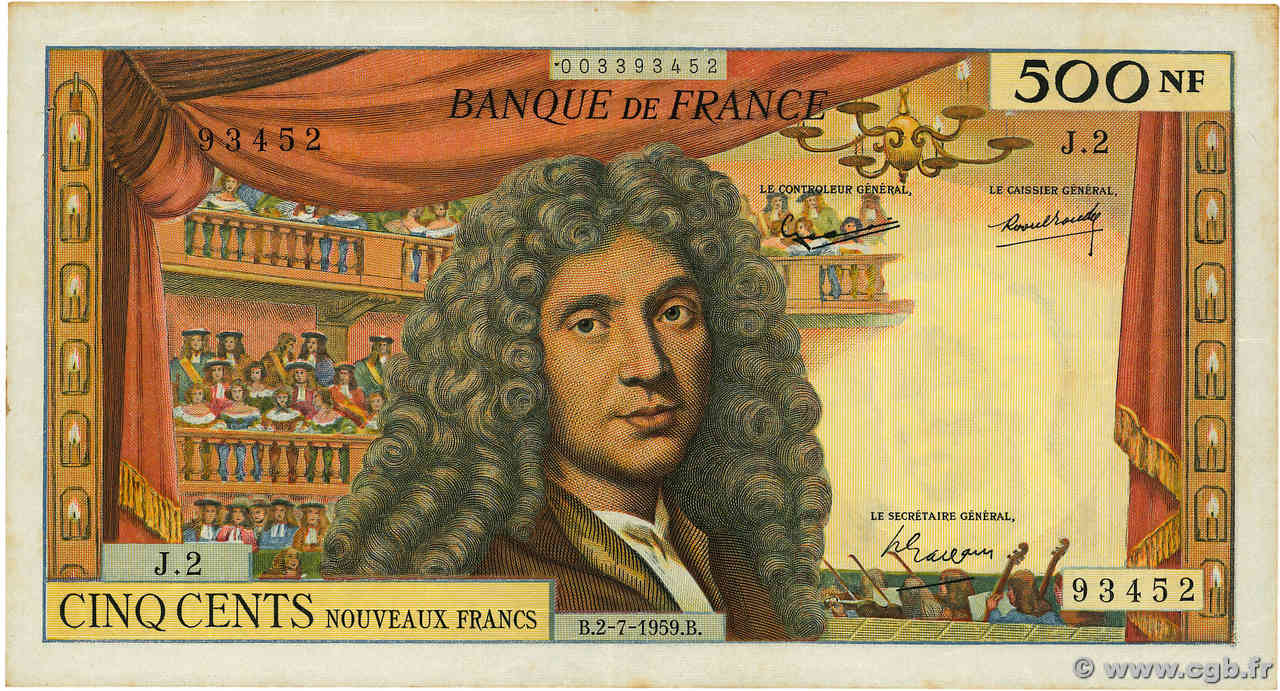 500 Nouveaux Francs MOLIÈRE FRANCIA  1959 F.60.01 MBC