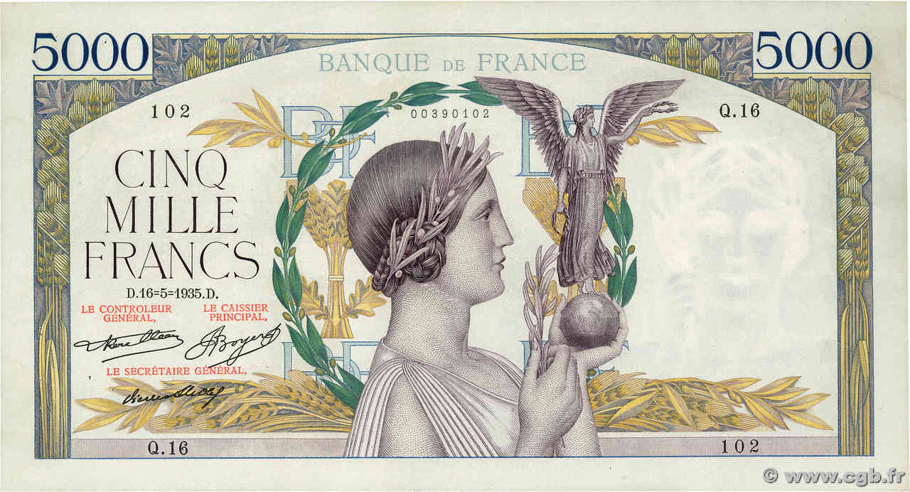 5000 Francs VICTOIRE FRANKREICH  1935 F.44.02 SS