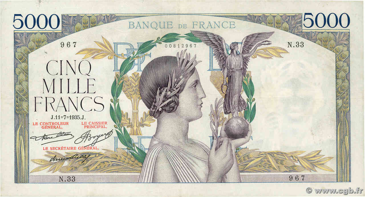 5000 Francs VICTOIRE FRANCE  1935 F.44.03 pr.TTB