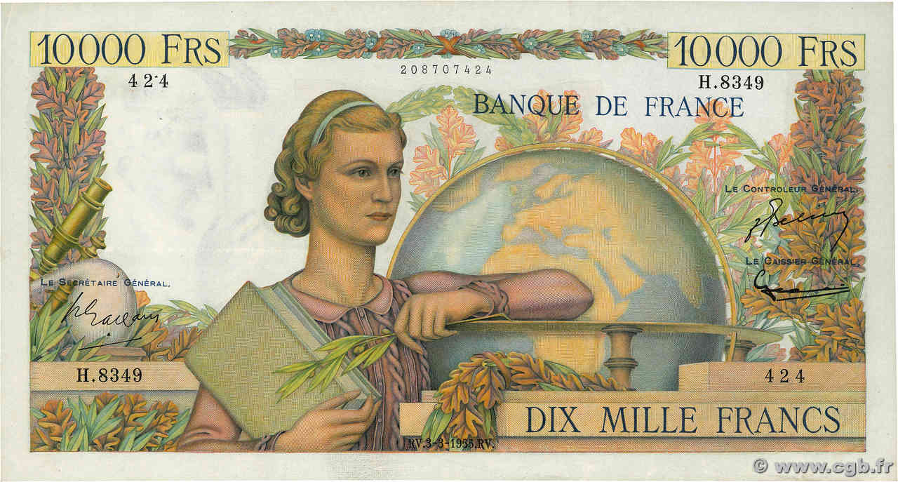 10000 Francs GÉNIE FRANÇAIS FRANCE  1955 F.50.73 pr.SUP