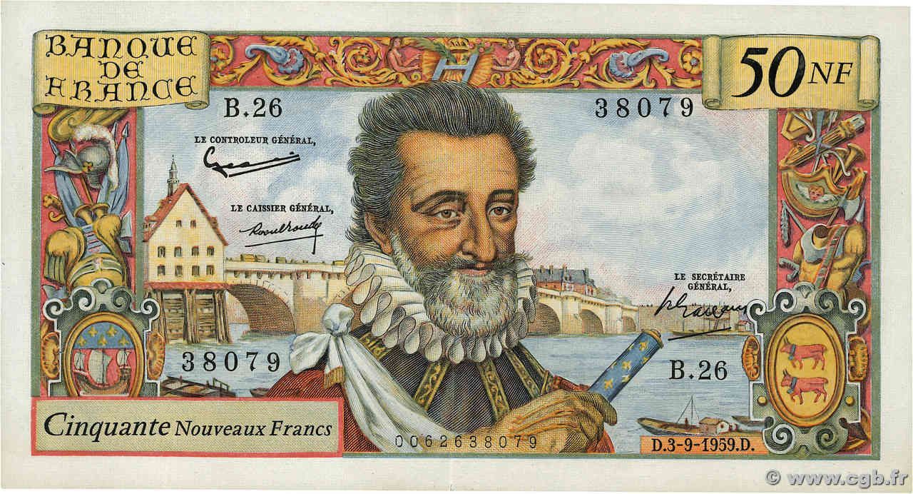 50 Nouveaux Francs HENRI IV FRANCIA  1959 F.58.03 MBC