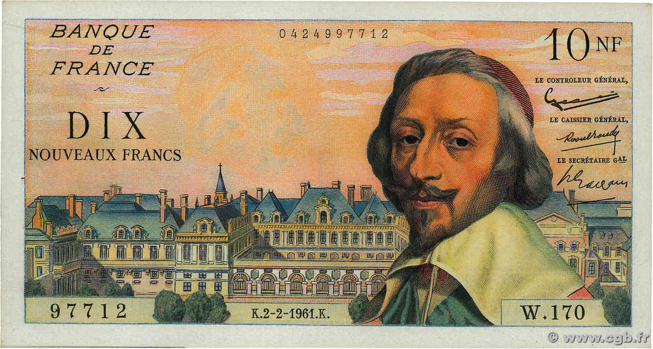 10 Nouveaux Francs RICHELIEU FRANCIA  1961 F.57.14 EBC+