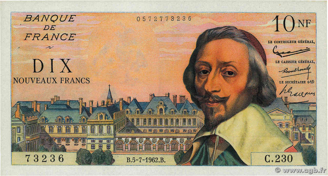 10 Nouveaux Francs RICHELIEU FRANCE  1962 F.57.20 SUP+