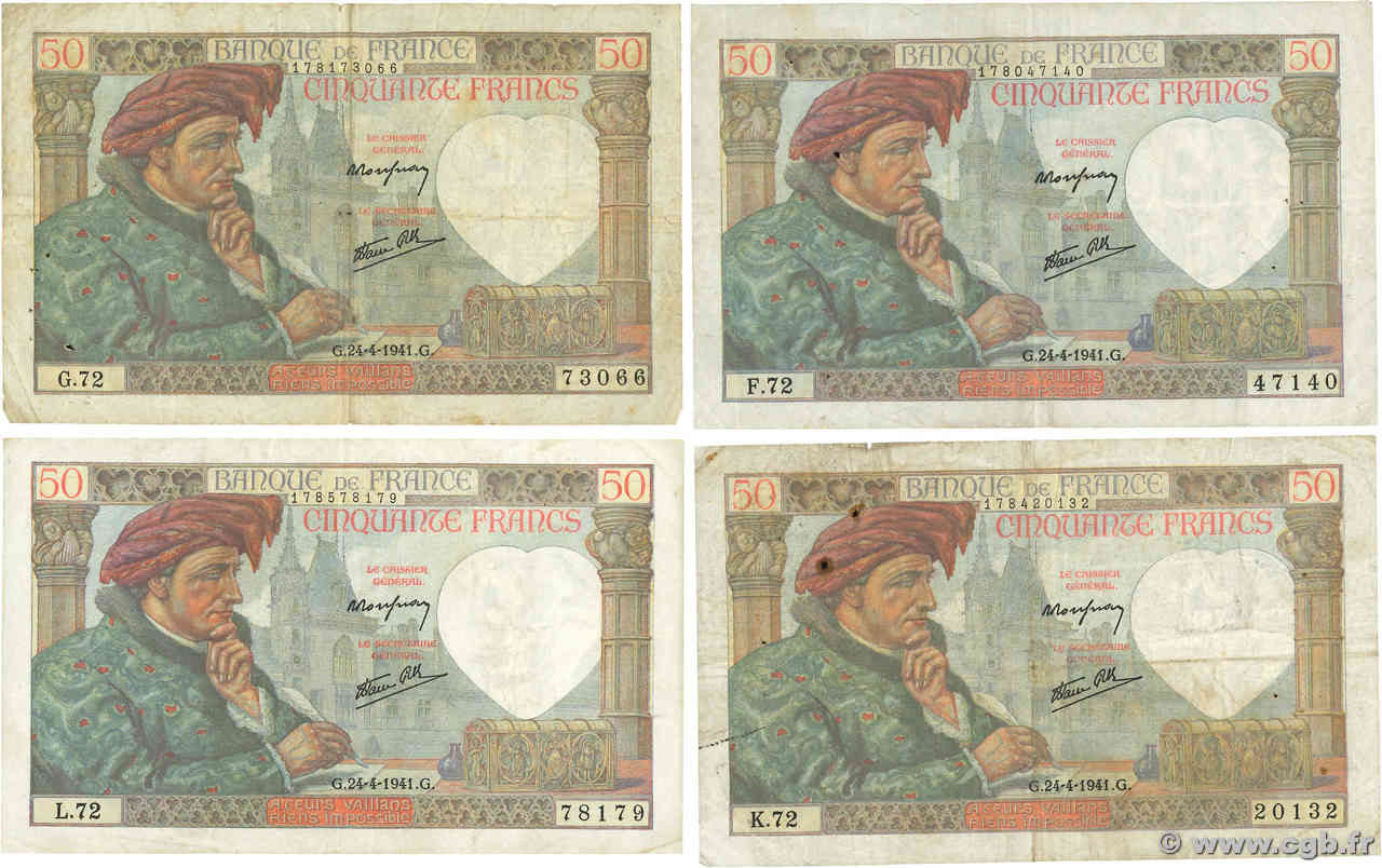 50 Francs JACQUES CŒUR Lot FRANCE  1941 F.19.09 TB