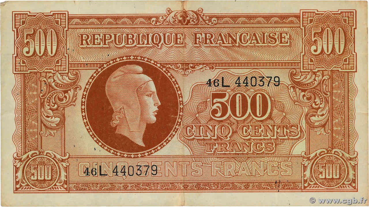 500 Francs MARIANNE fabrication anglaise FRANCIA  1945 VF.11.01 BB