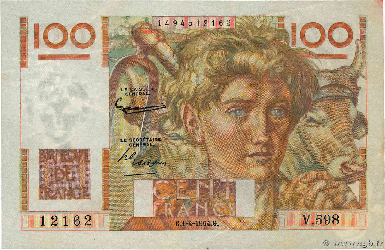 100 Francs JEUNE PAYSAN FRANCE  1954 F.28.43 F