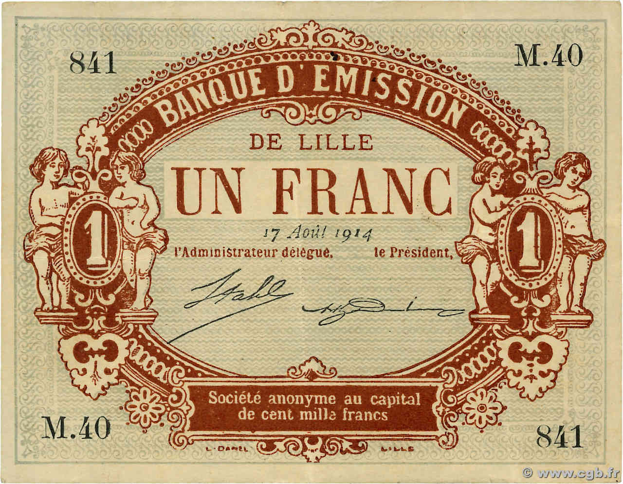 1 Franc FRANCE régionalisme et divers Lille 1914 JP.59-1589 TTB