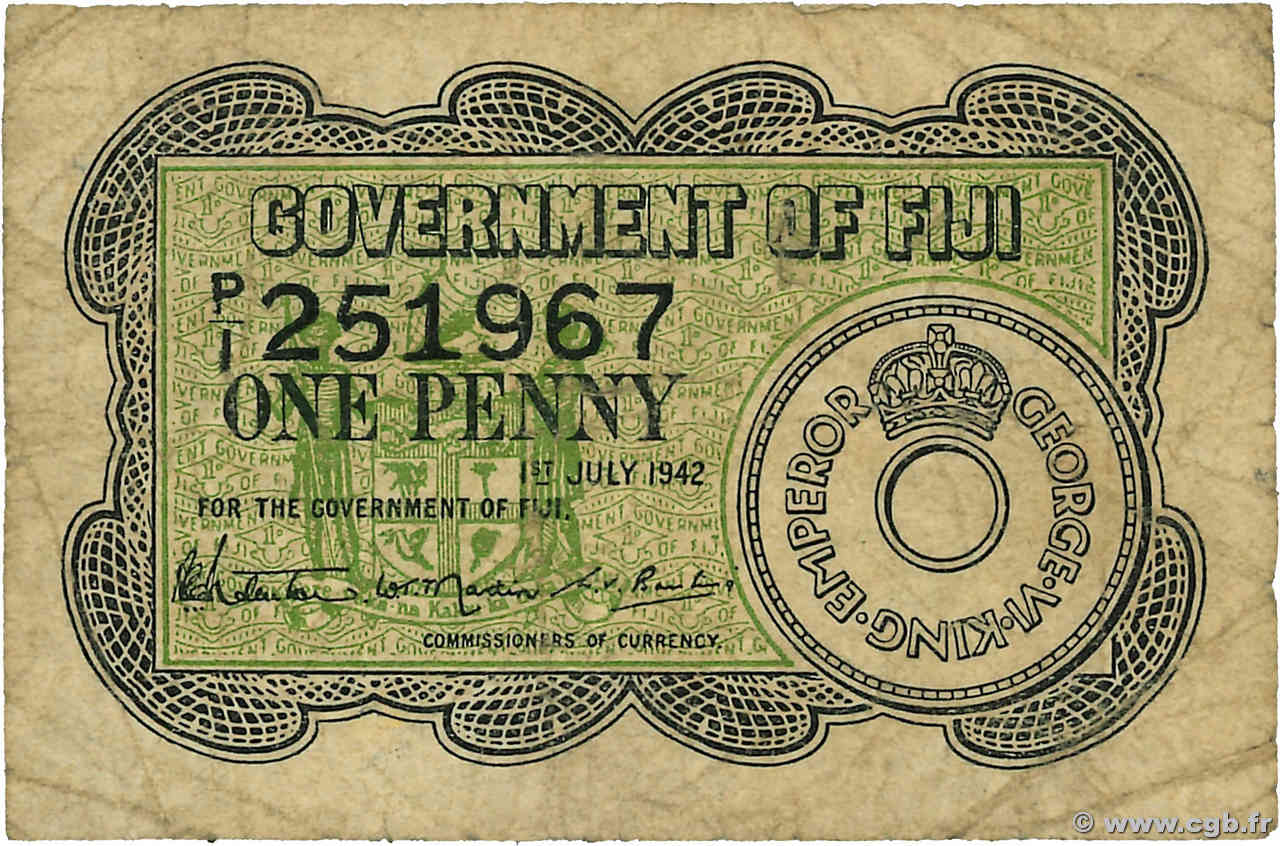 1 Penny FIJI  1942 P.047a F-