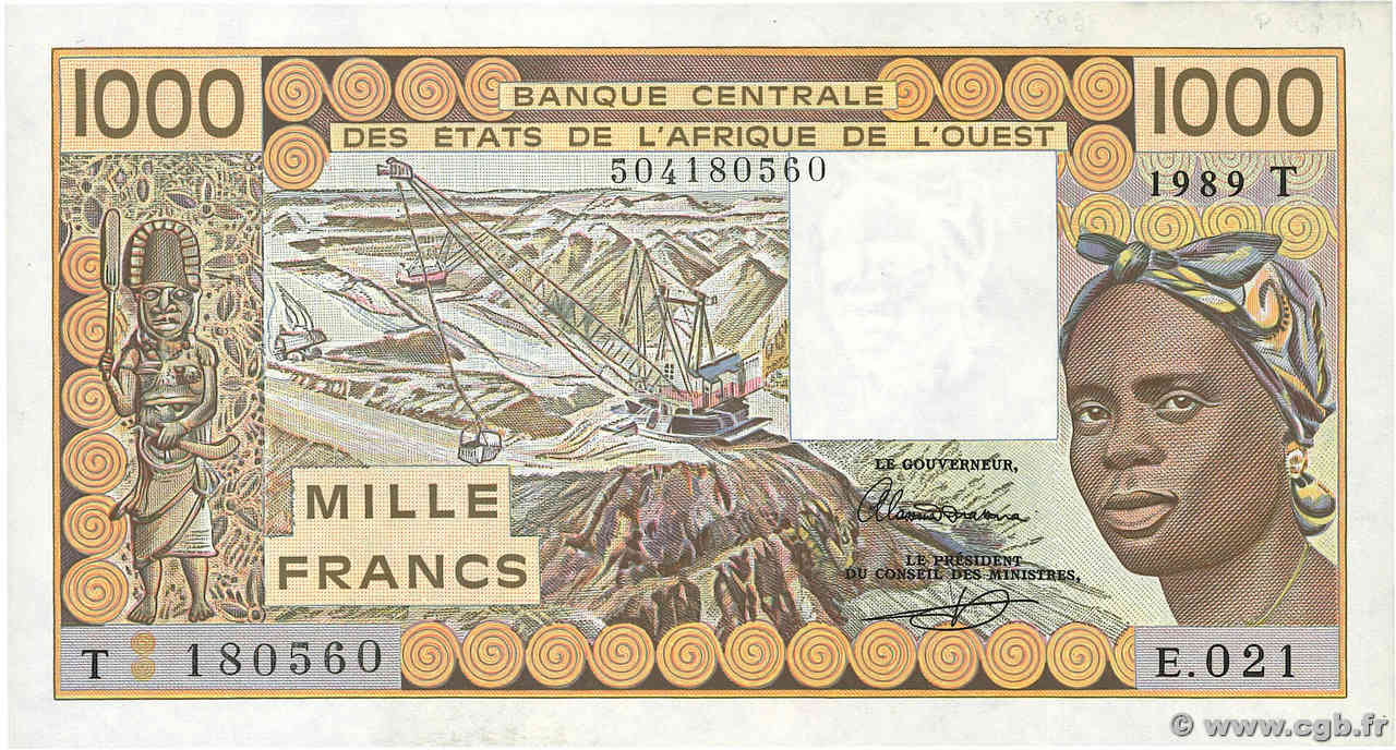 1000 Francs WEST AFRIKANISCHE STAATEN  1989 P.807Ti fST+