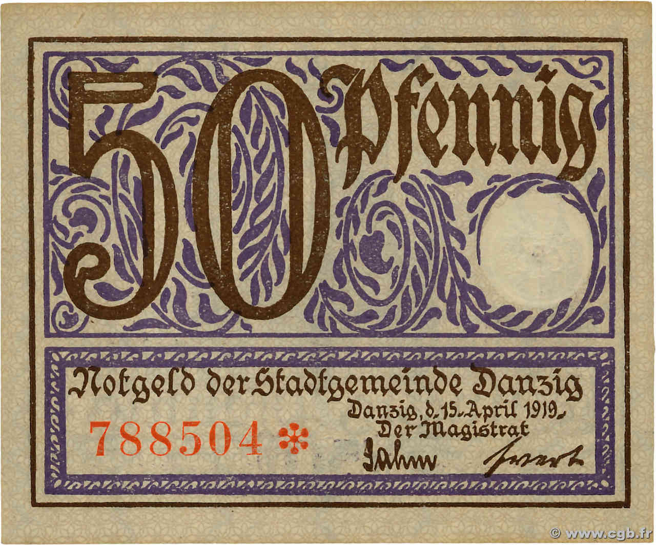 50 Pfennig DANTZIG  1919 P.11 AU