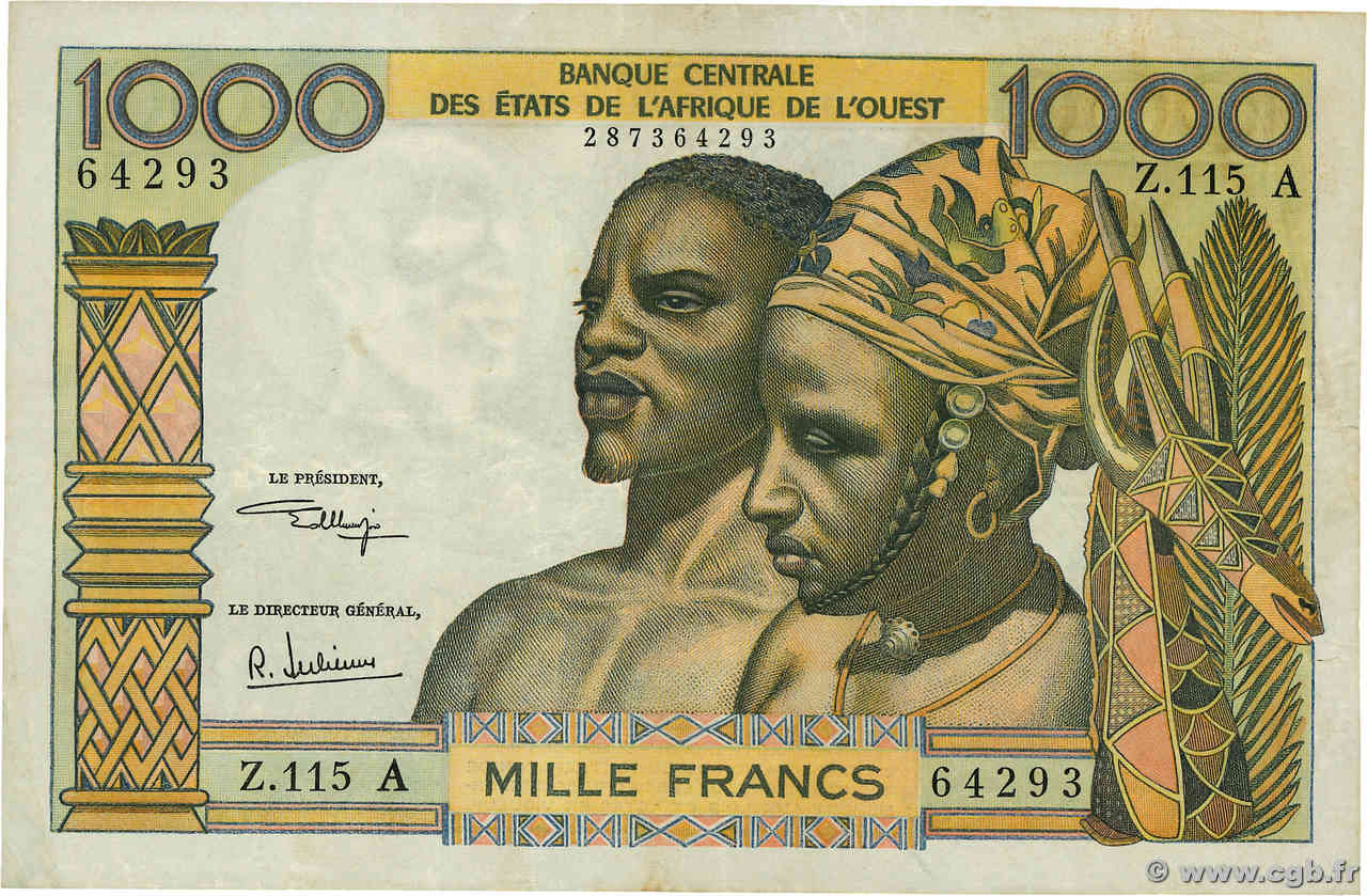 1000 Francs ÉTATS DE L AFRIQUE DE L OUEST  1973 P.103Aj TTB