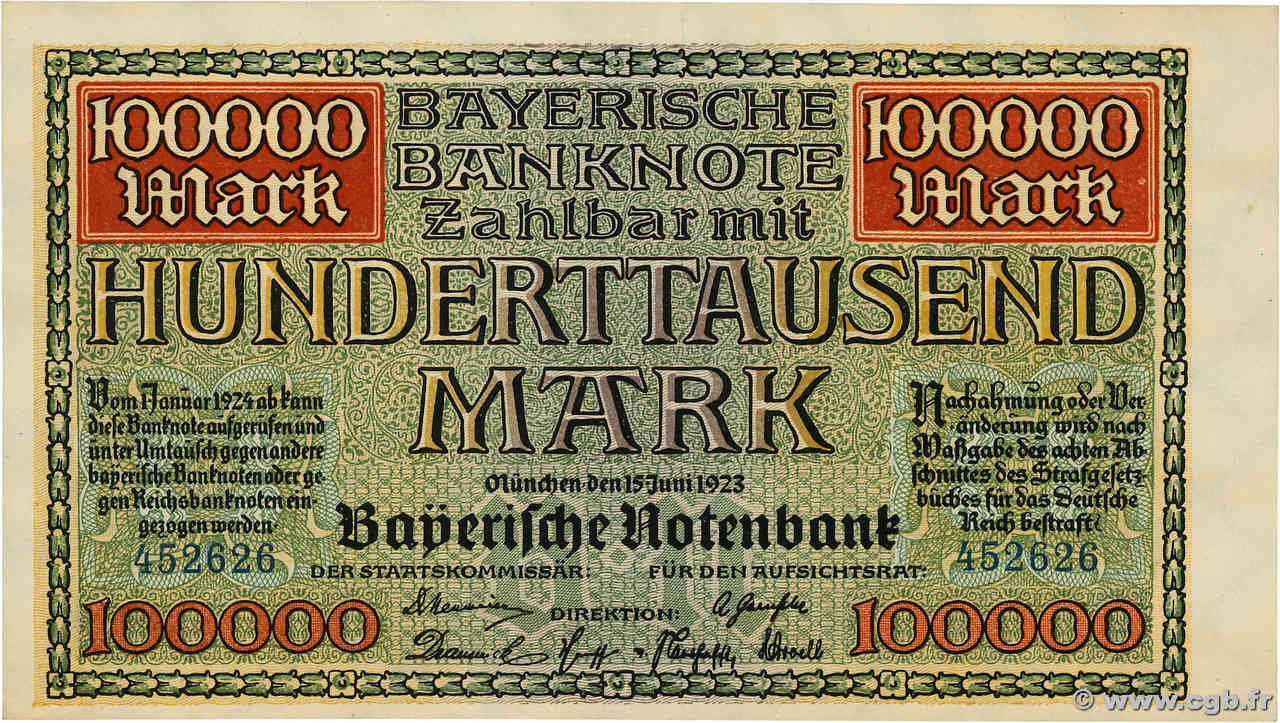 100000 Mark ALLEMAGNE Munich 1923 PS.0928 pr.NEUF