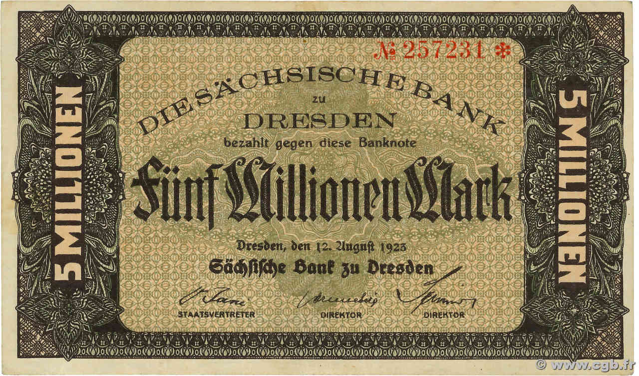 5 Millions Mark ALLEMAGNE Dresden 1923 PS.0964 TTB