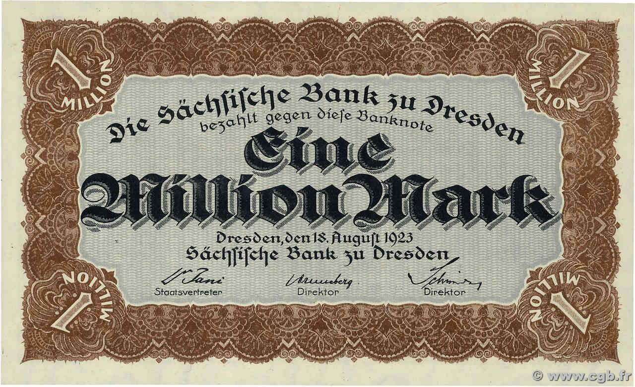 1 Million Mark GERMANY Dresden 1923 PS.0962 UNC