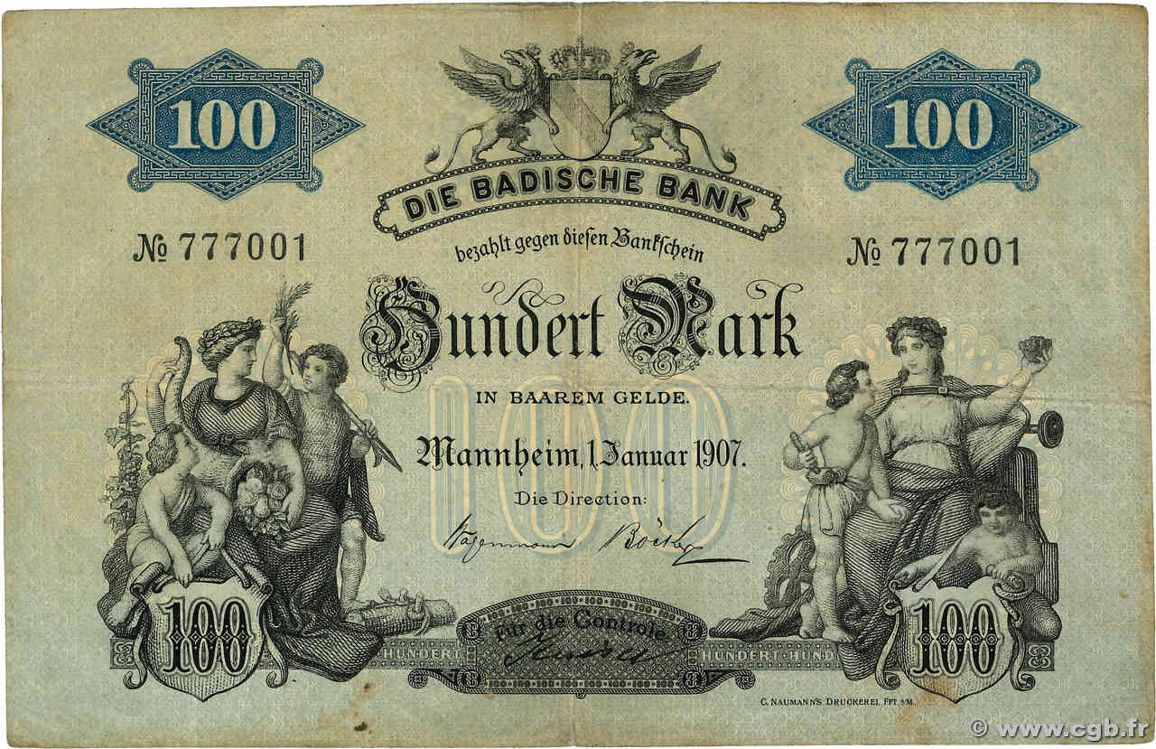 100 Mark ALLEMAGNE Mannheim 1907 PS.0906a pr.TTB